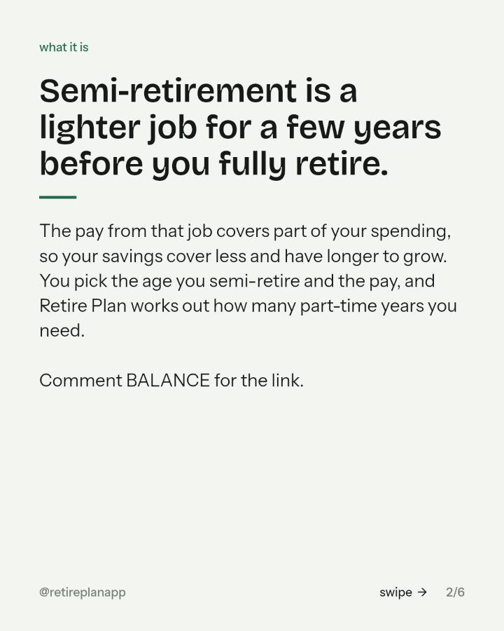 Slide 2 of 6: Semi-retirement is a lighter job for a few years before you fully retire.