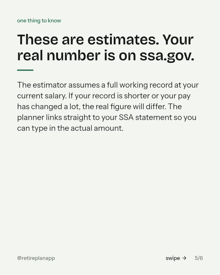 Slide 5 of 6: These are estimates. Your real number is on ssa.gov.