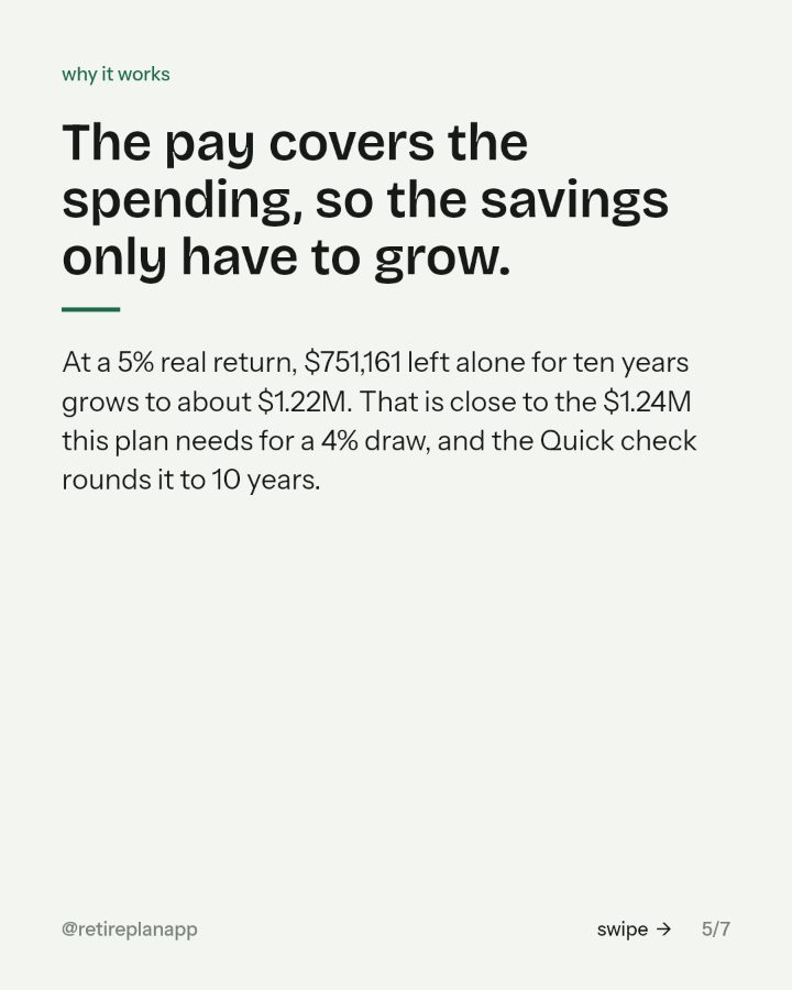 Slide 5 of 7: The pay covers the spending, so the savings only have to grow.