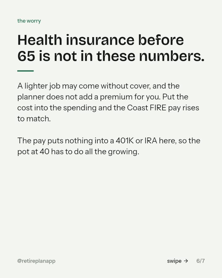 Slide 6 of 7: Health insurance before 65 is not in these numbers.