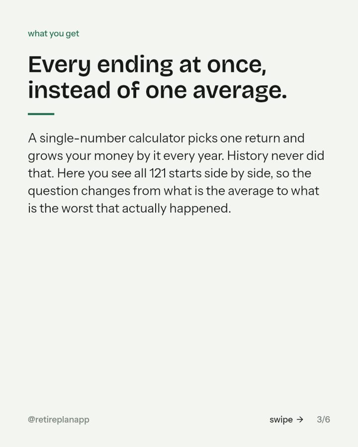 Slide 3 of 6: Every ending at once, instead of one average.