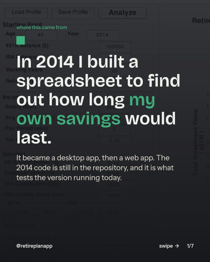 Slide 1 of 7: In 2014 I built a spreadsheet to find out how long my own savings would last.