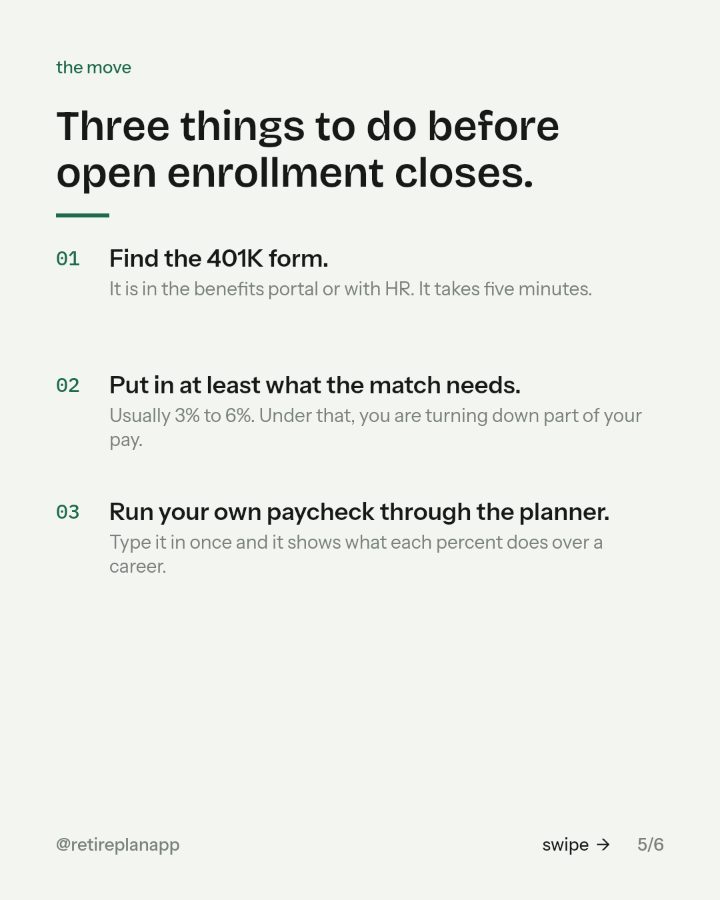 Slide 5 of 6: Three things to do before open enrollment closes.